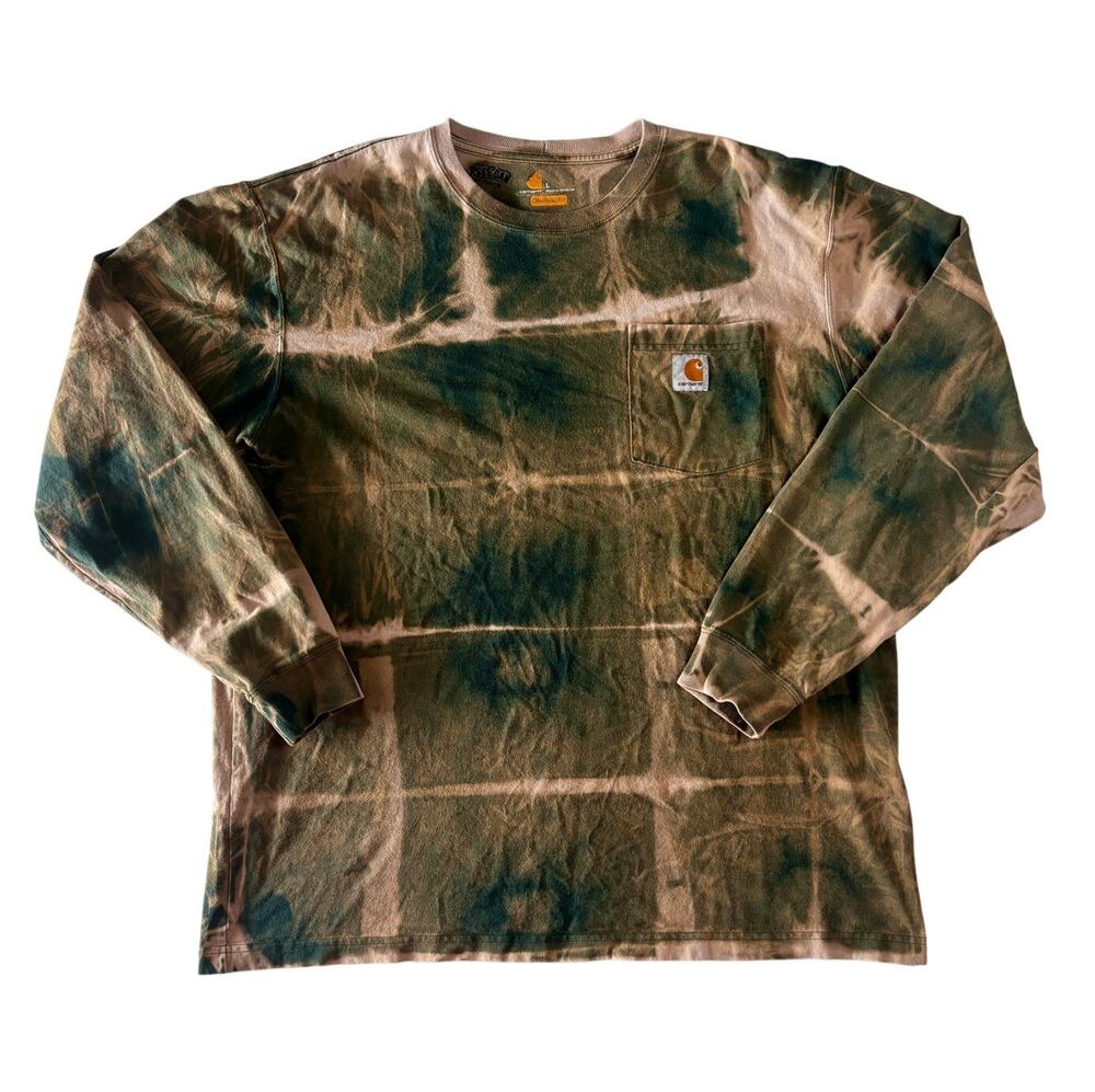Reworked Carhartt Shibori Bleach Dyed Pocket Long Sleeve Green Tan L K126
